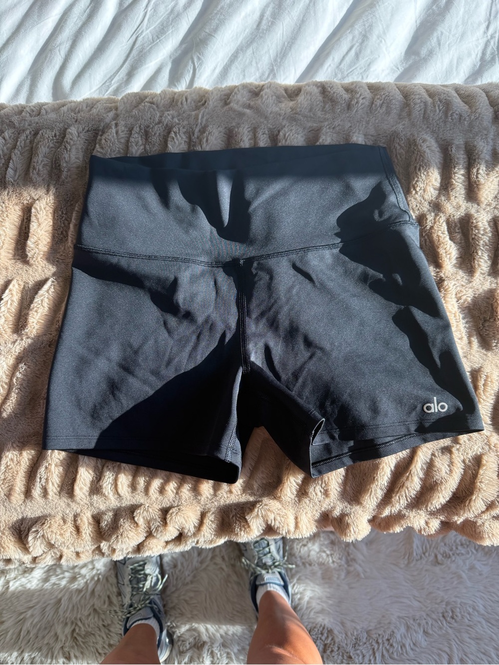 Alo High-Rise Black Yoga Shorts, Size L, Never Worn